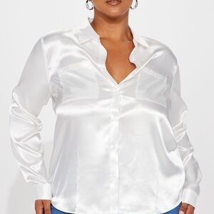 Fashion Nova Satin Button-Down Shirt - White